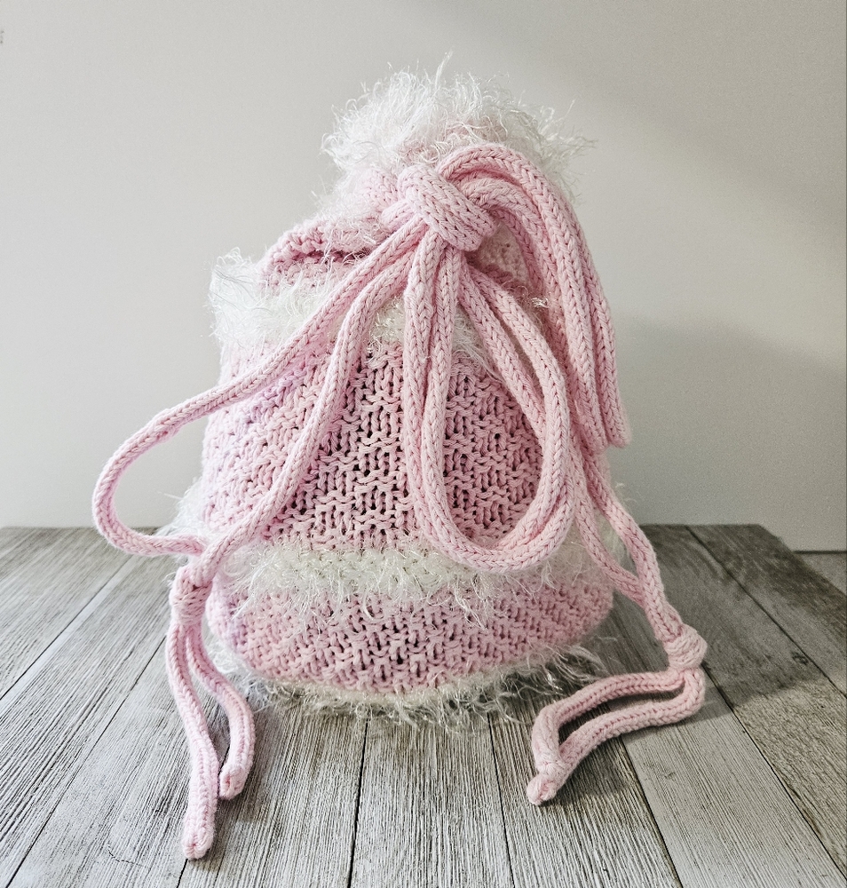 Handmade Knit Pink and White Textured Hobo Satchel Crossbody Beach Bag Purse wit